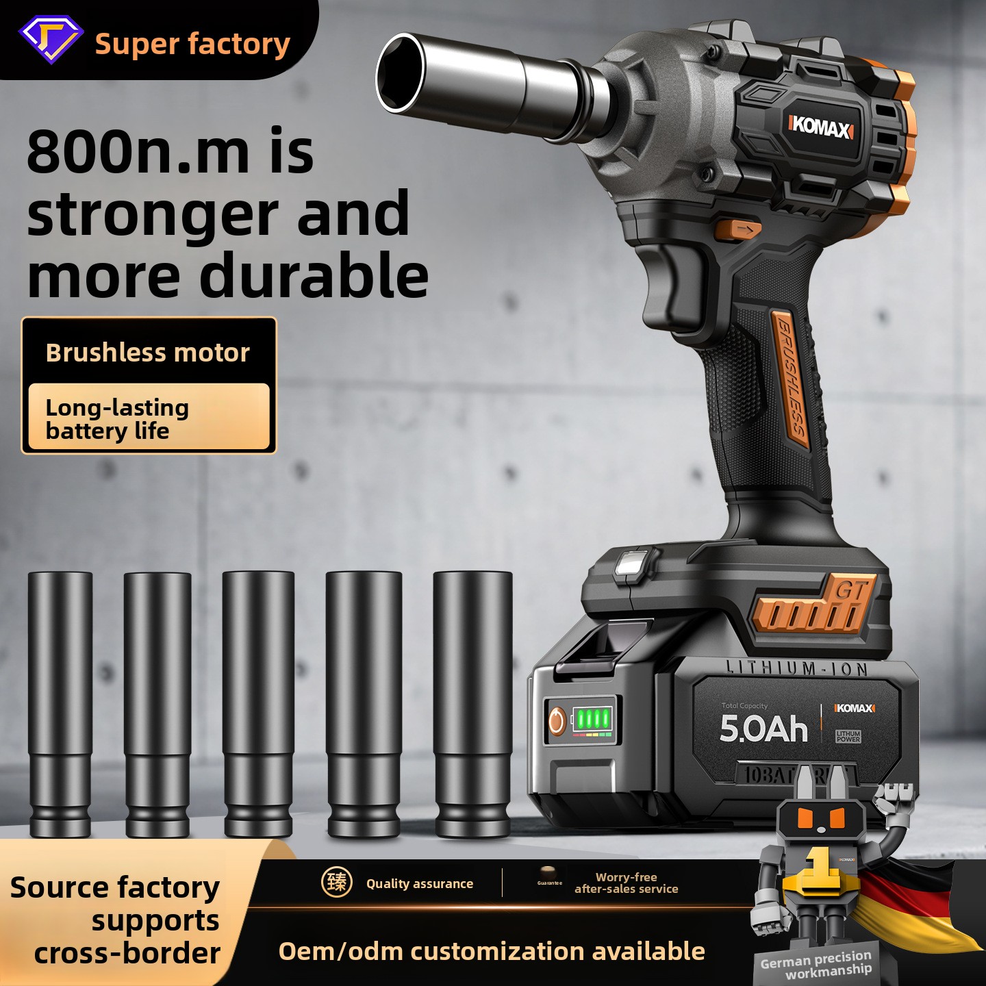 Brushless Impact Electric Wrench 800N.m Max Torque Auto Repair Lithium-Ion Battery 21V 4700 Impact Frequency Tool