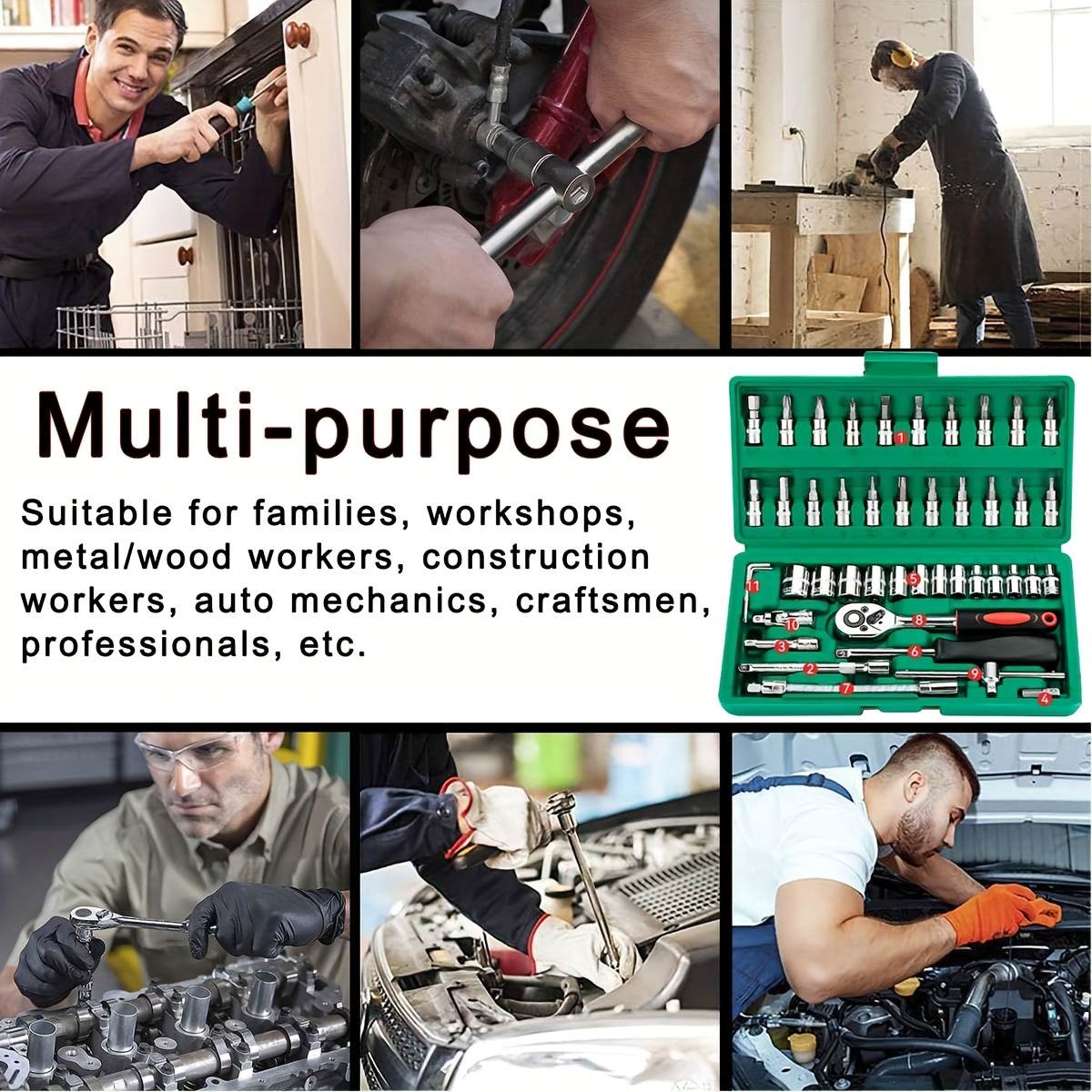 New 46-piece Auto Repair Combination Ratchet Wrench Auto Maintenance Vehicle-mounted Socket Repair Set Tool Box
