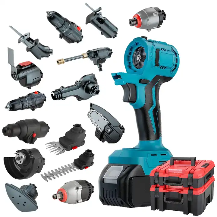 High Torque Brushless Motor Cordless Impact Wrench and Drill Combo Battery Compatible Power Kit with Multi-functional Heads