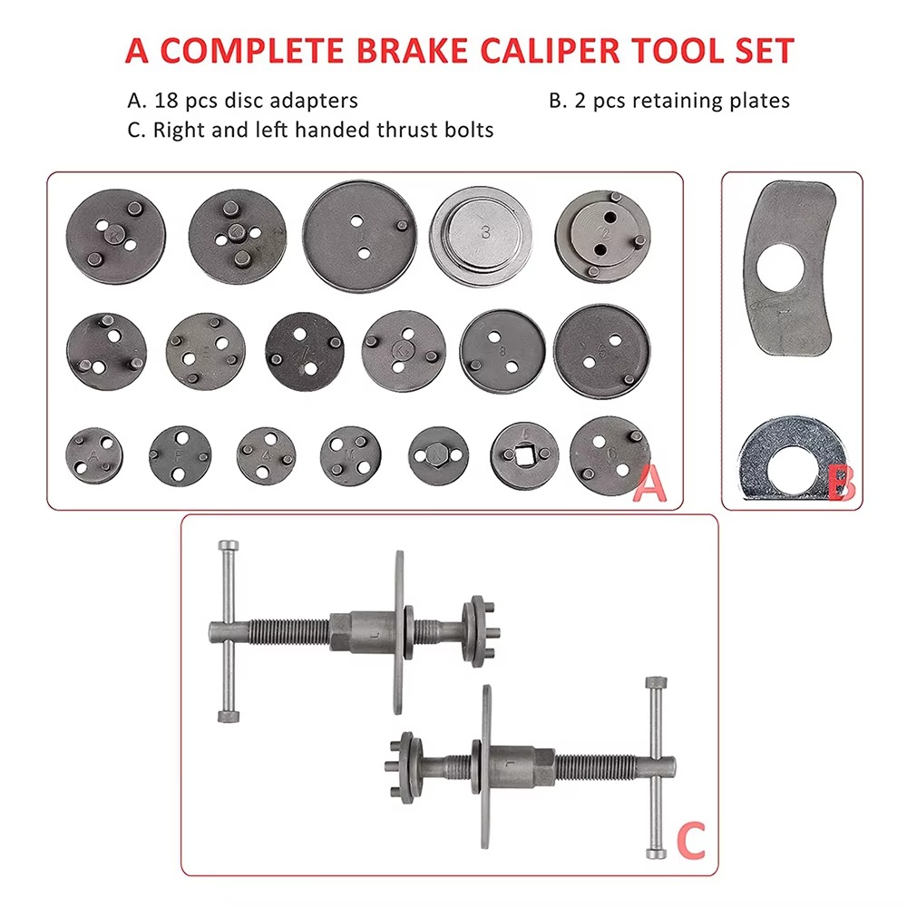 WZAUTO 22pcs Universal Brake Caliper Wind Back Kit Brake Service Tool Brake Caliper Compression Tool Caliper Piston Tool