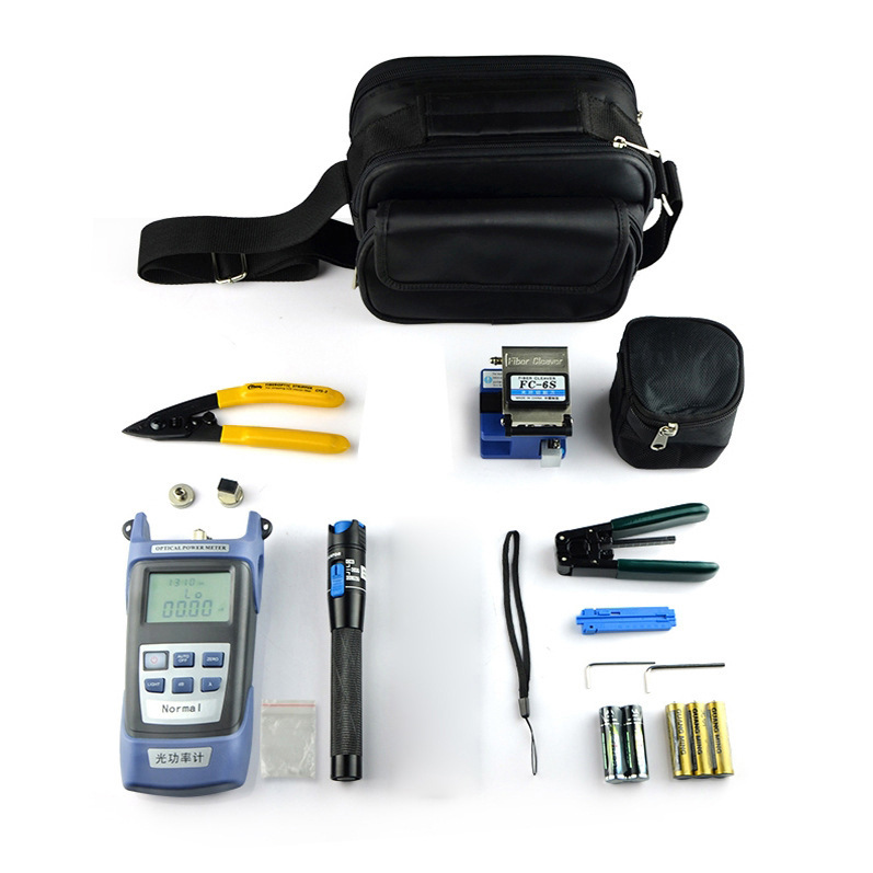 FCJ 12pcs FTTH Fiber Splicing Tool Kit Set Bag Basic Termination Fibre Optic Equipment Cable Splice Tools Box