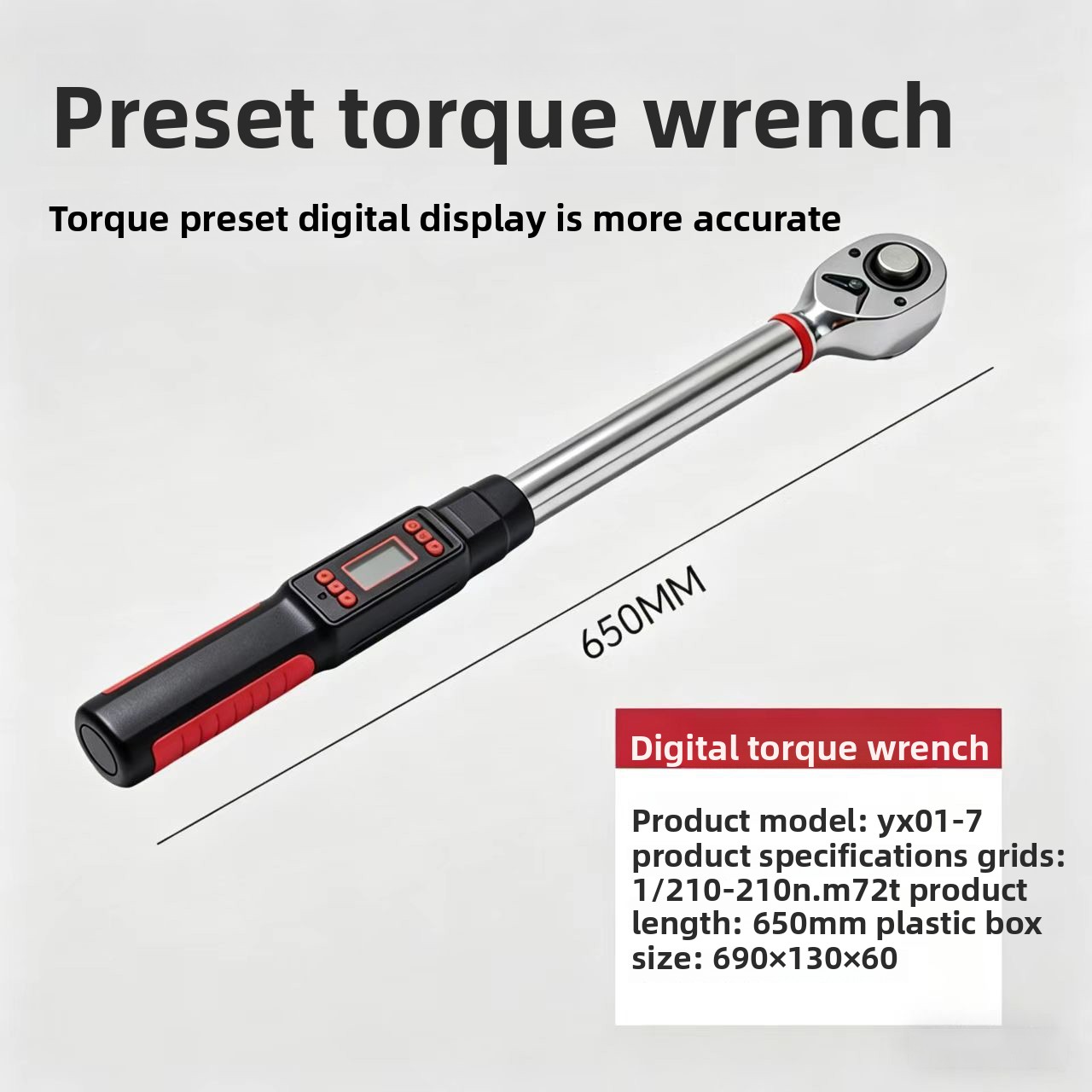 High Accuracy Industrial Grade Electronic Torque Wrench 1/2 10-210NM Digital Display Torque Wrench Automotive Tools