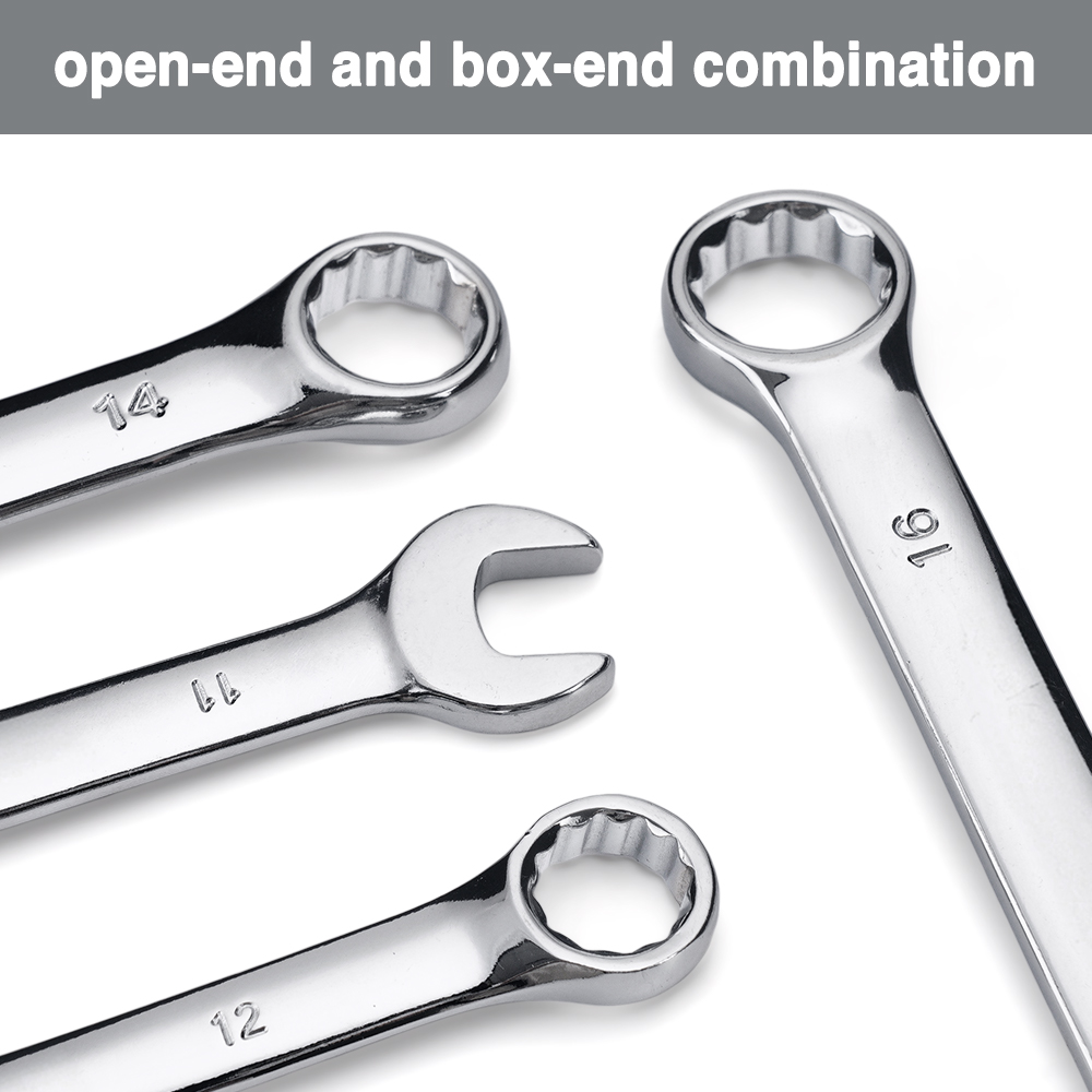 Mechanic Metric Combination Wrench Tools Heavy Duty Carbon Steel Open Ring Spanner For Workshop Garage