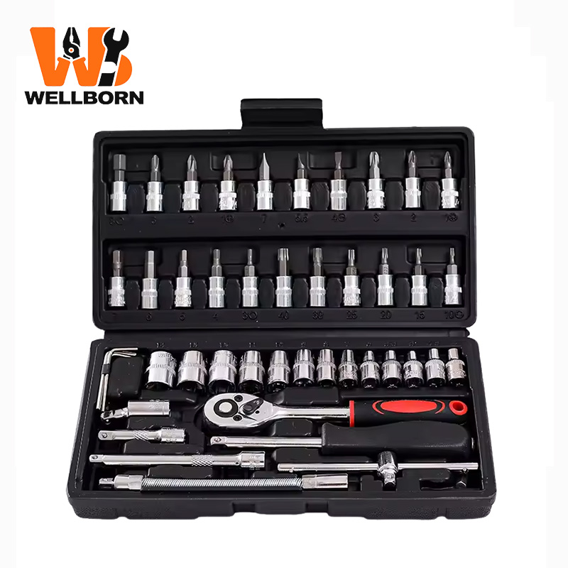 46pcs Industrial Grade Ratchet Wrench Set Tool Set With Multiple Colors For Daily Vehicle Maintenance Emergency Tool Kit