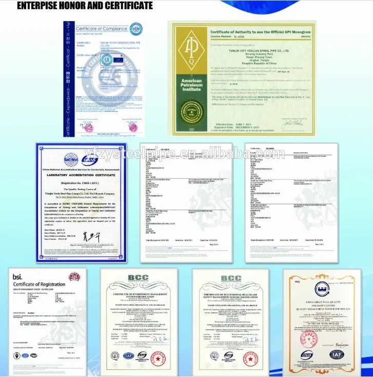 Certificados de calidad internacionales para tubos de acero al carbono