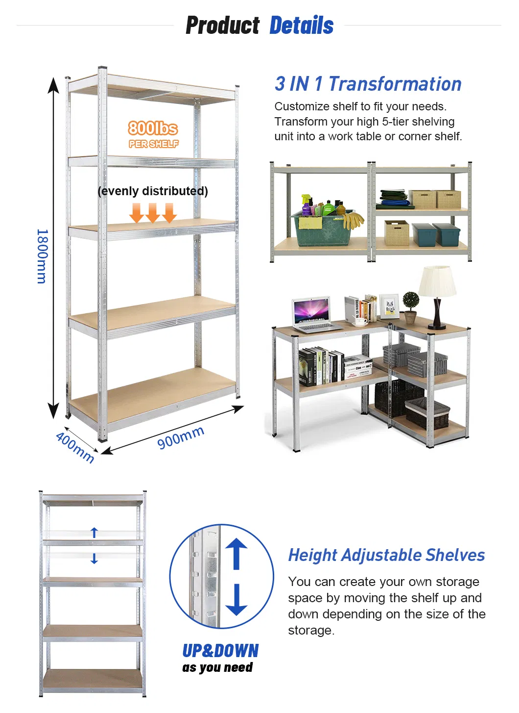 Assembled No Rivet Tier Shelving Metal 5 Layer Boltless Steel Shelf Detail 1