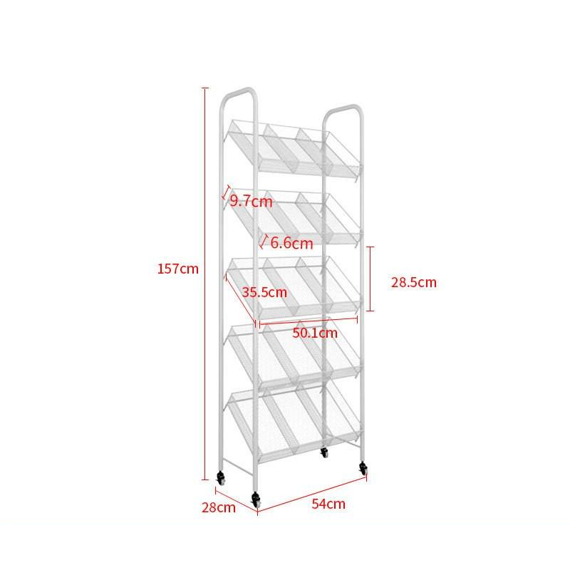 Store Display Rack Metal 5 Tier Solid Shelf Eco-Friendly Quick Installation Retail Display Racks Wheels Supermarket Commercial