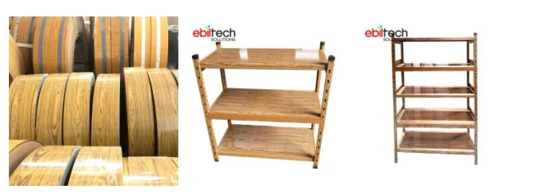 Ss400 Metal Rivet 5 Tier Shelf Boltless Wood Grain Shelf