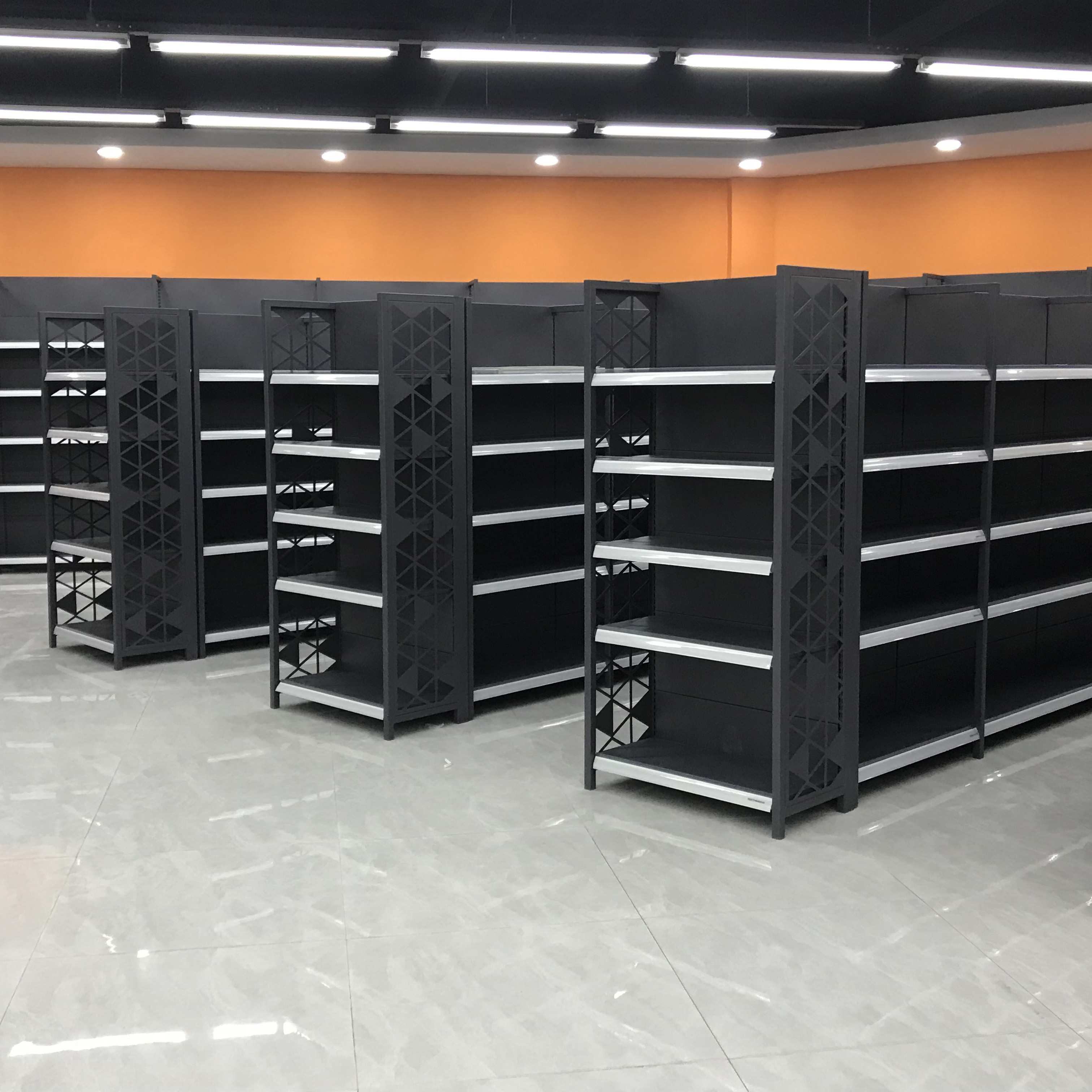 New Design Supermarket Shelf with Great Price Luoyang Double Side Gondola Steel From China Hypermarket Shelving System