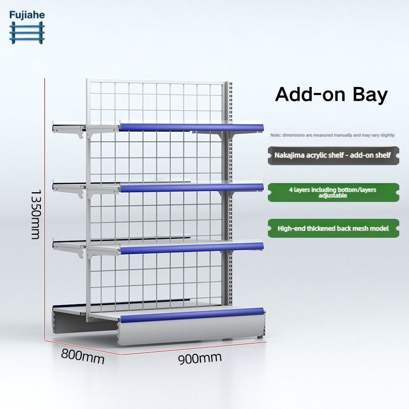 Modular Supermarket Gondola Shelving Starter &amp; Add-on Bay System with End Cap Rack for Retail Grocery Display