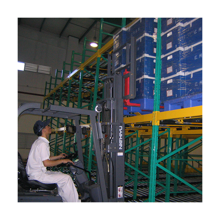 Assemble Material Handling Logistics Storage Rack Shelves with Gravity Slide Large Flow Metallic Roller Pallet Racking System