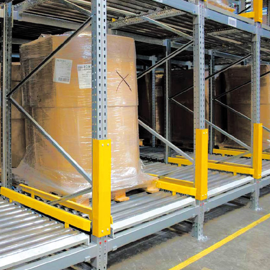 Steel Gravity Roller Racking Heavy Duty Auto Sliding Adjustable Powder Coated Warehouse Gravity Flow Pallet Racks