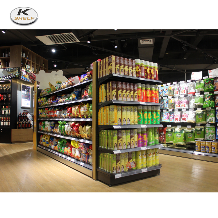 Black Metallic Heavy Duty Hypermarket Supermarket Used Double Sided Island Gondola Shelves