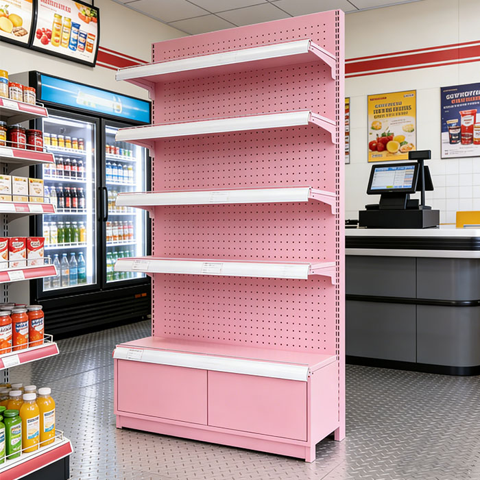 Chuangmeijia Popular White Metal Shelving Single Side Grocery Shelves for Supermarket Adjustable Retail Store Gondola Shelving