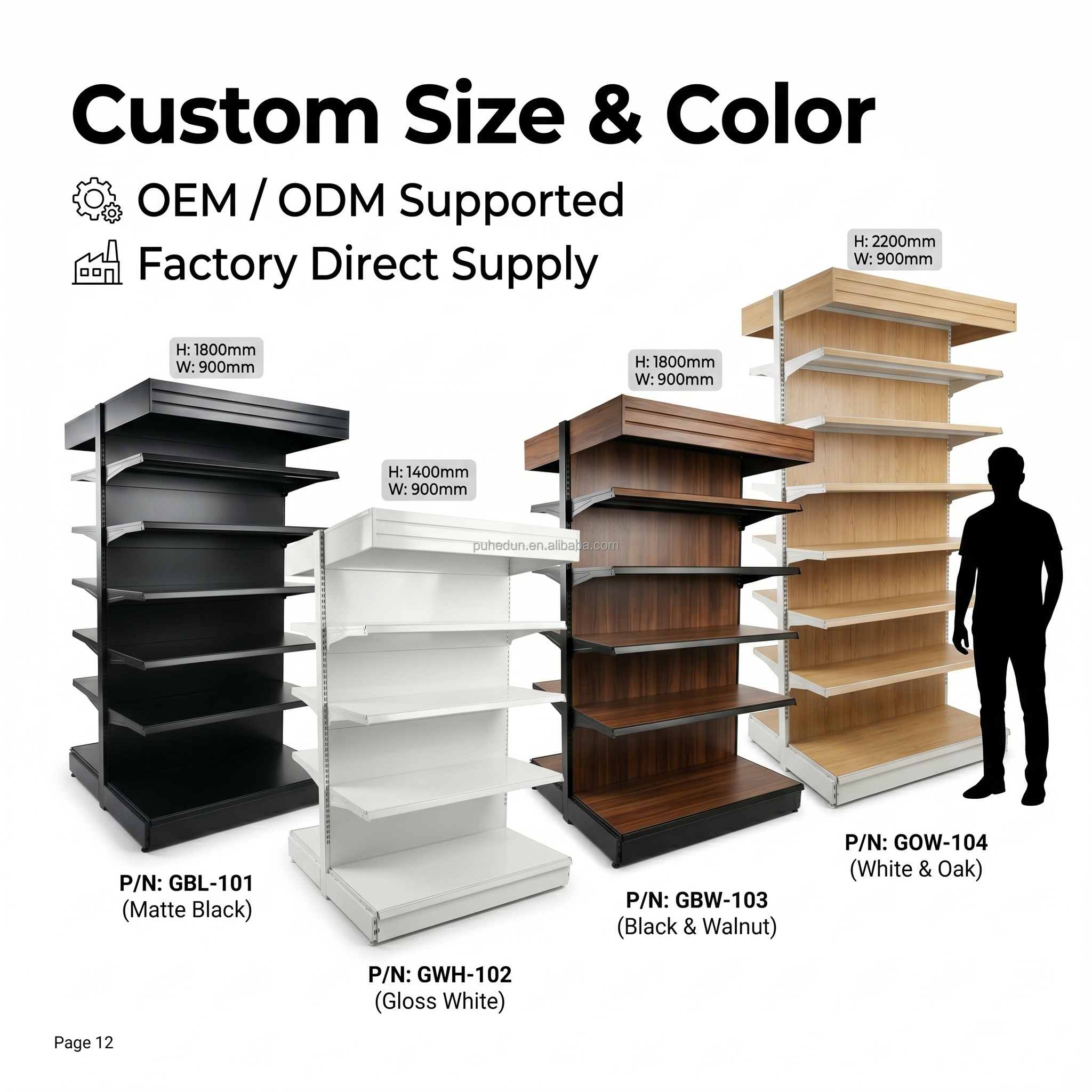Heavy Duty Double Sided Perforated Gondola Shelving Supermarket Display Rack Quick Installation Adjustable Metal Retail Shelf