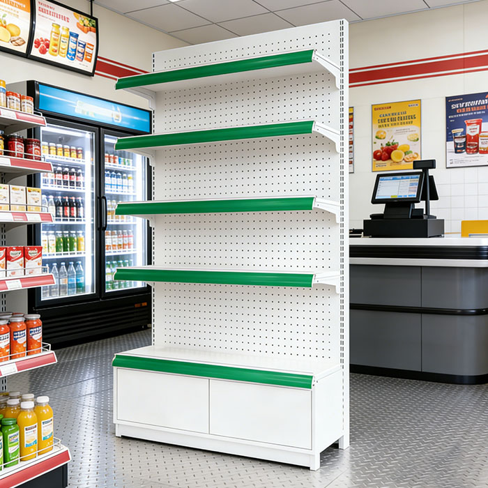 Chuangmeijia Popular White Metal Shelving Single Side Grocery Shelves for Supermarket Adjustable Retail Store Gondola Shelving