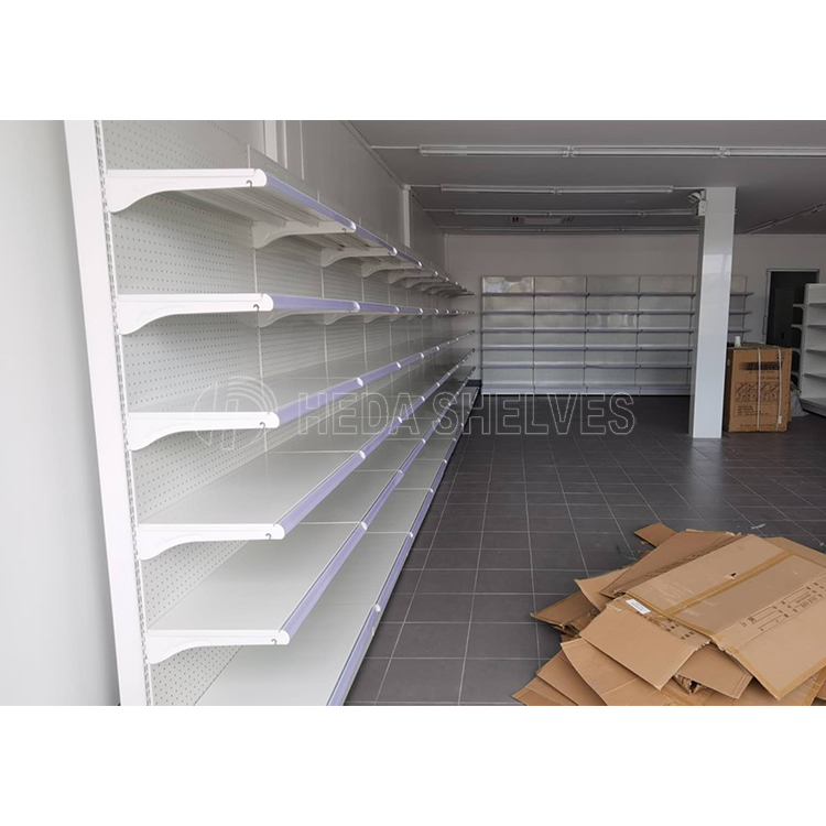 Supermarket Light Duty Style and Metallic Material Shop Fitting Double Side Gondola Metal Supermarket Shelf