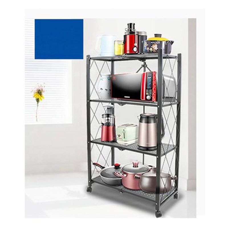 Foldable Removable Collapsible Display Shelves Metal Stand Rack With Caster Wheels Shelving Steel Storage Organizer