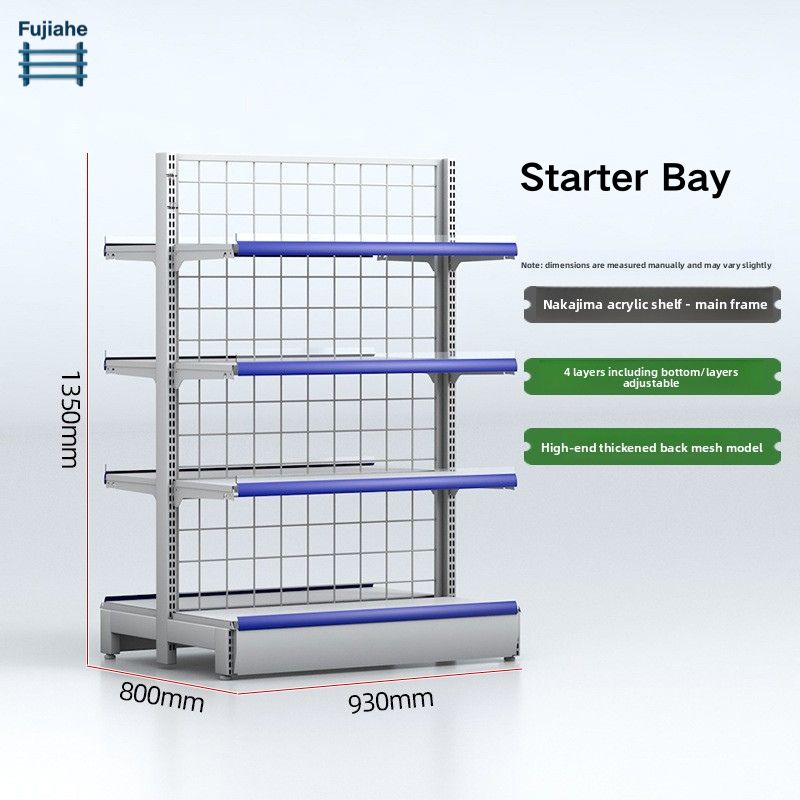 Modular Supermarket Gondola Shelving Starter &amp; Add-on Bay System with End Cap Rack for Retail Grocery Display