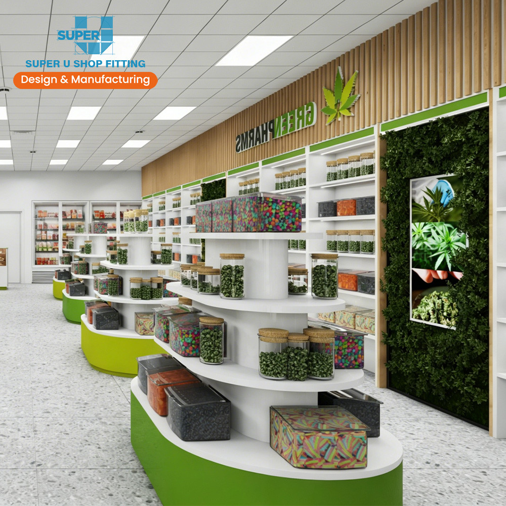 Custom Wellness Retail Store Interior Design Premium Whole Shop Display Shelving &amp; Commercial Furniture Fitting Solution