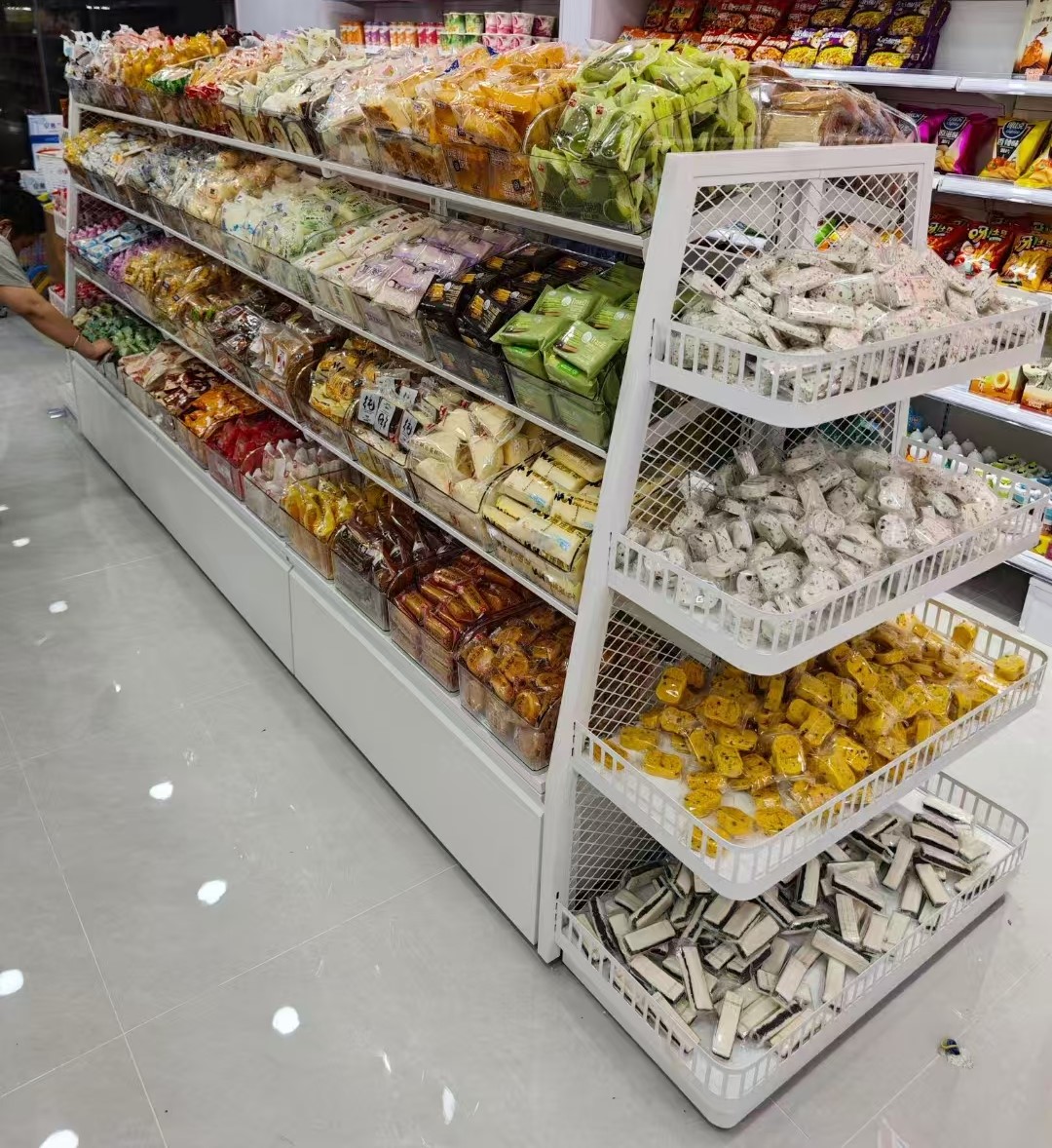 Factory Price Double-Sided Metal Light Duty Various Sizes Store Display Rack Supermarket Shelves For Displaying All Kinds Sweets