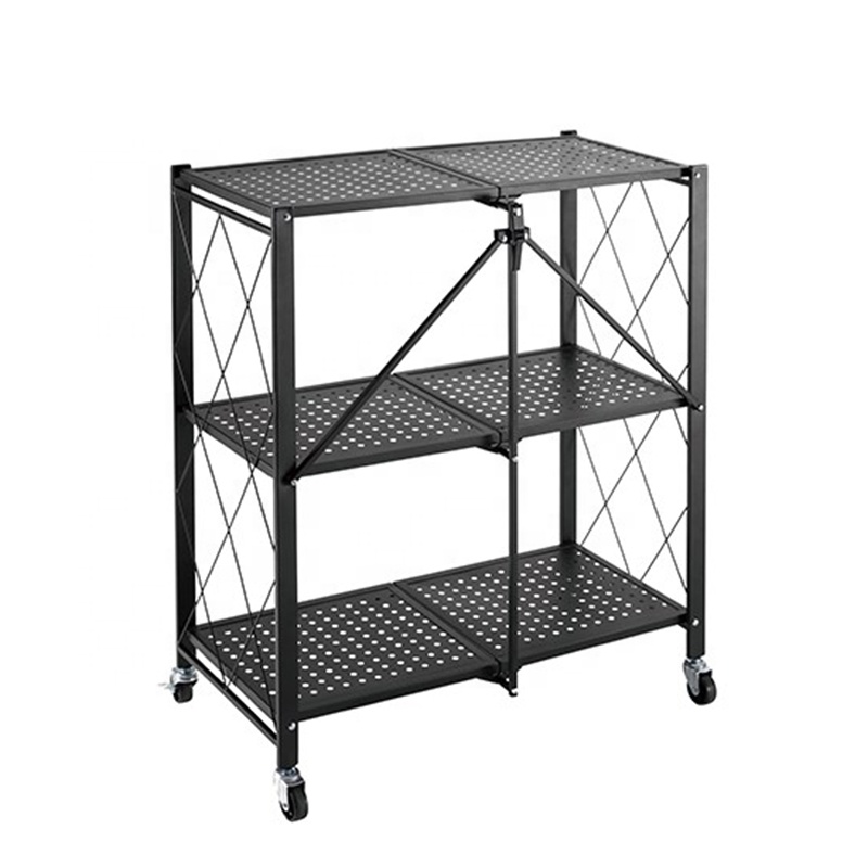 Foldable Removable Collapsible Display Shelves Metal Stand Rack With Caster Wheels Shelving Steel Storage Organizer