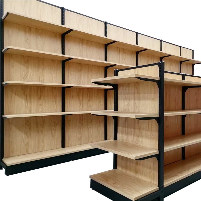 Retail Store Shelf High Quality Heavy Cold-rolled Steel Wood Wall Gondola Shelf &amp;Supermarket Shelf