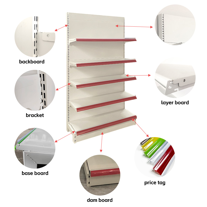 2026 Wholesale White Metal Supermarket Gondola Shelves Double Sided Heavy Duty Retail Display Rack for Grocery Convenience Store