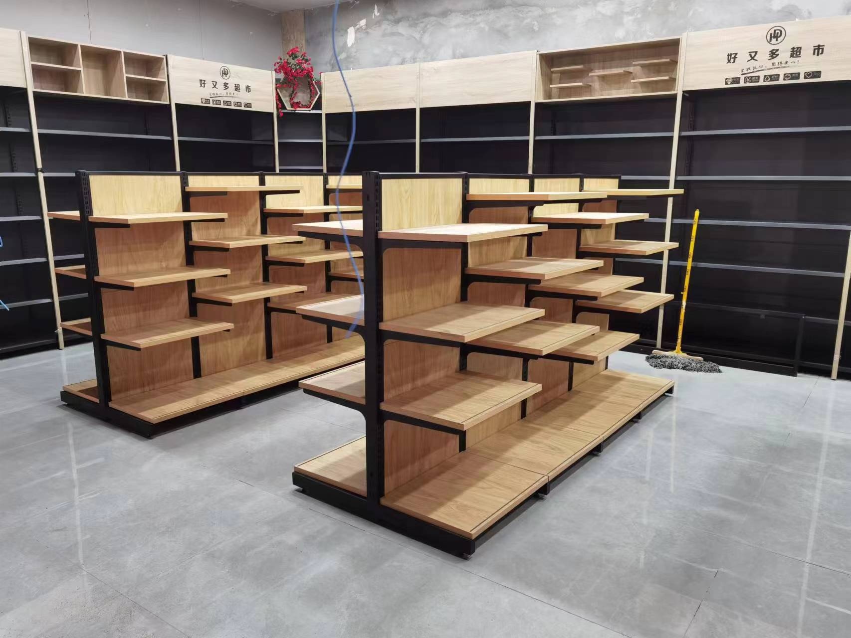Retail Store Shelf High Quality Heavy Cold-rolled Steel Wood Wall Gondola Shelf &amp;Supermarket Shelf