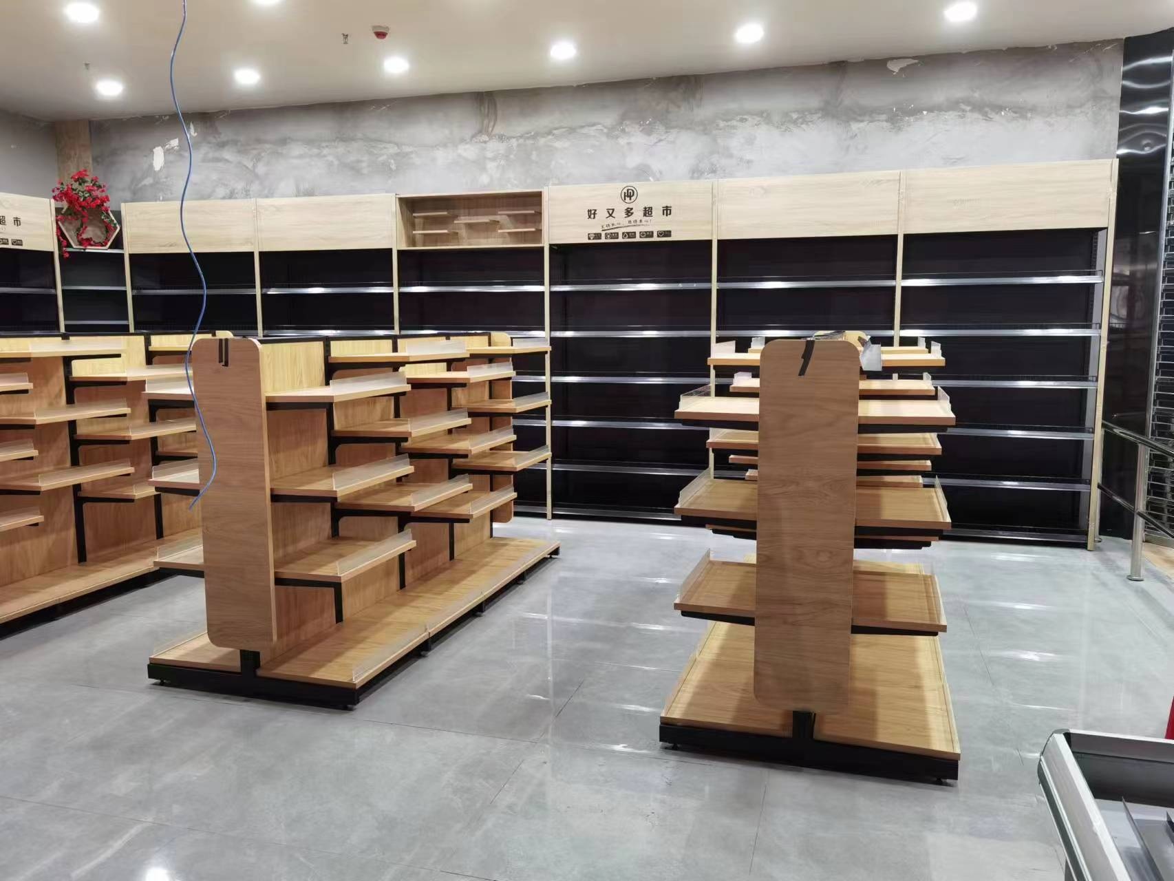 Retail Store Shelf High Quality Heavy Cold-rolled Steel Wood Wall Gondola Shelf &amp;Supermarket Shelf