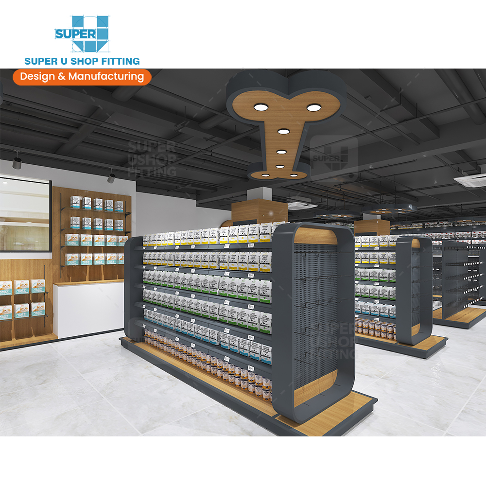 Custom Pet Store Display Design Pet Exhibition Display Commercial Animal Displays Rack Gandola Supermarket Shelf
