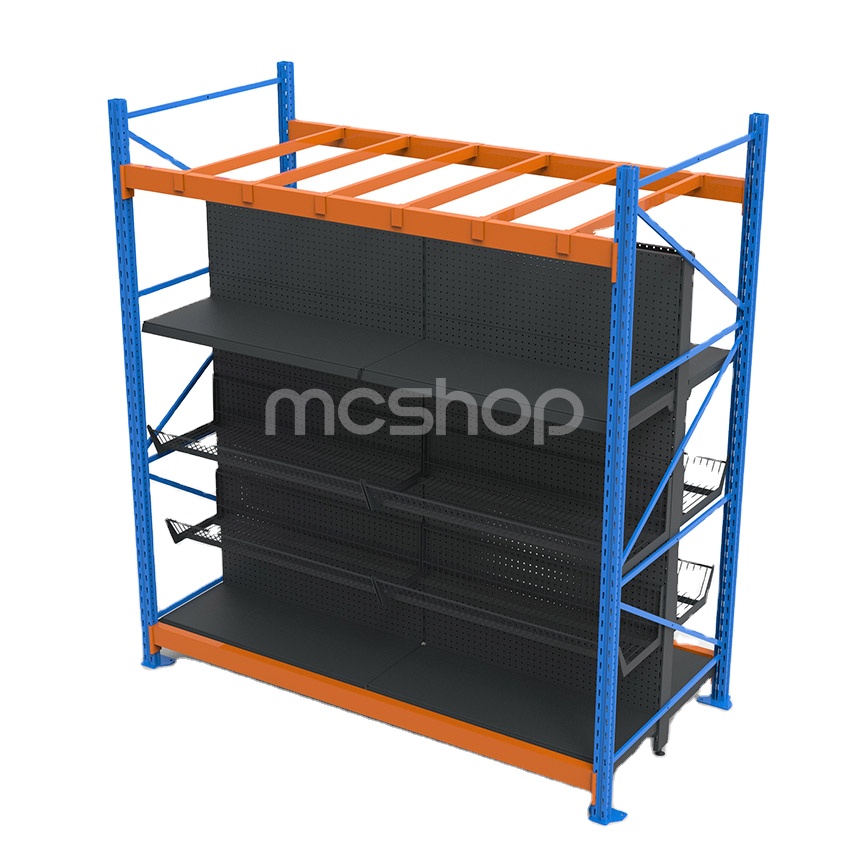 Heavy-Duty Double-Sided Integrated Shelving Rack Supermarket Gondola Display Racking Metallic Hypermarket Rack
