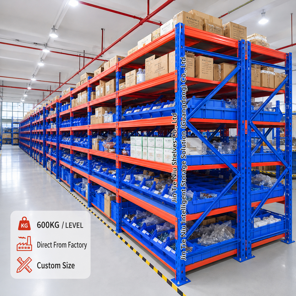 Heavy Duty Steel Powder Coated Warehouse Shelving Rack Five Adjustable Beam Levels 3000KG Per Layers for Cartons Bins Spare