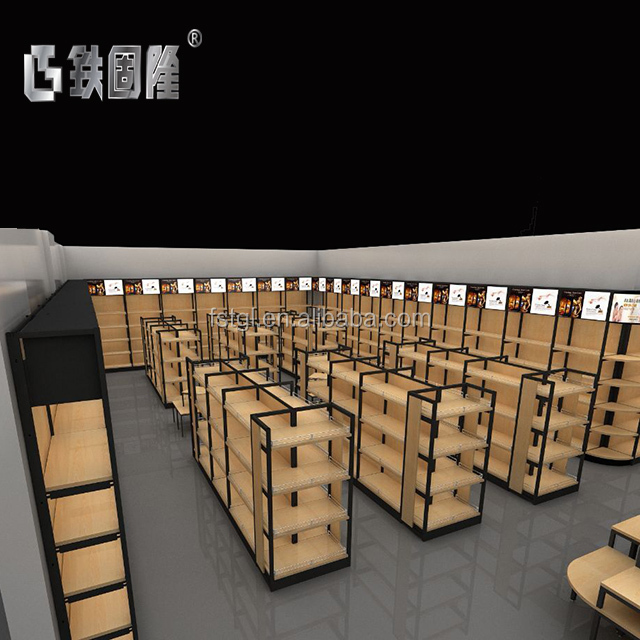 Supermarket Shelf Gondola Shelving Shop Wood Display Stand Boutique Supermarket, Convenience Store for Clothes and Bag Display
