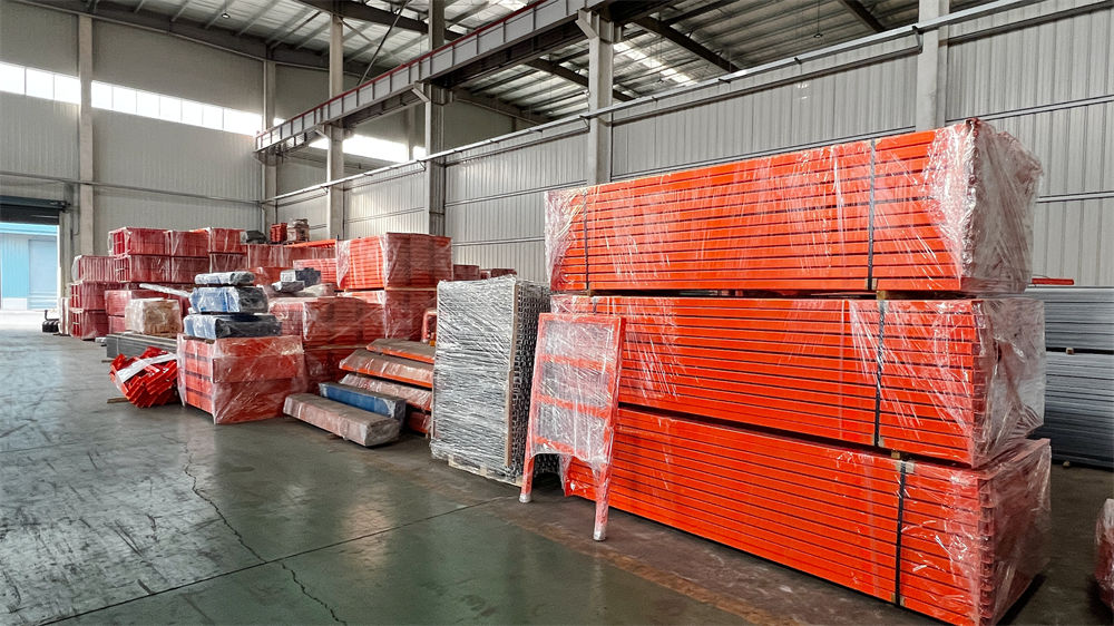 Finished warehouse rack products in organized storage area ready for shipment