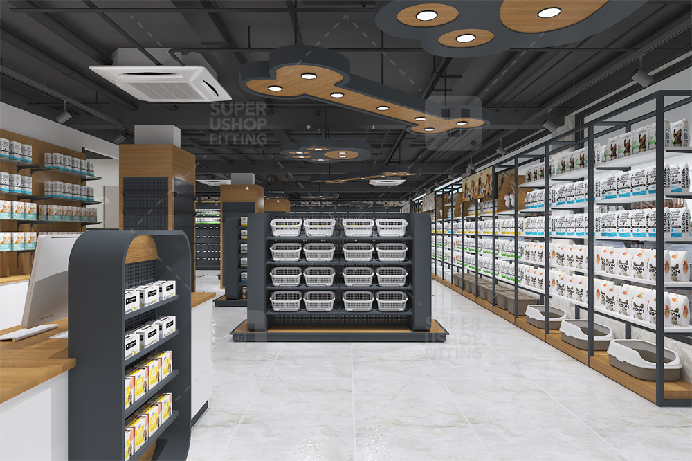 Custom Pet Store Display Design Pet Exhibition Display Commercial Animal Displays Rack Gandola Supermarket Shelf