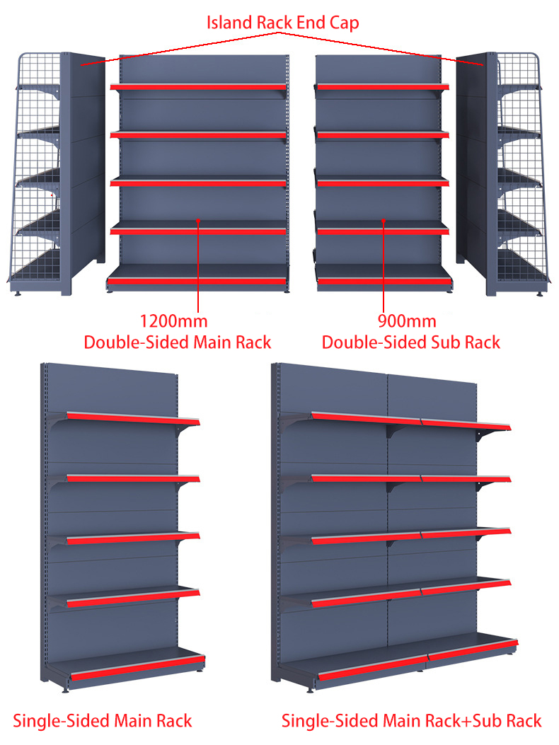 Heavy Duty Double-Sided Cold-rolled Steel Supermarket Gondola Shelving with High Load Capacity Tailored Shelves for Supermarkets