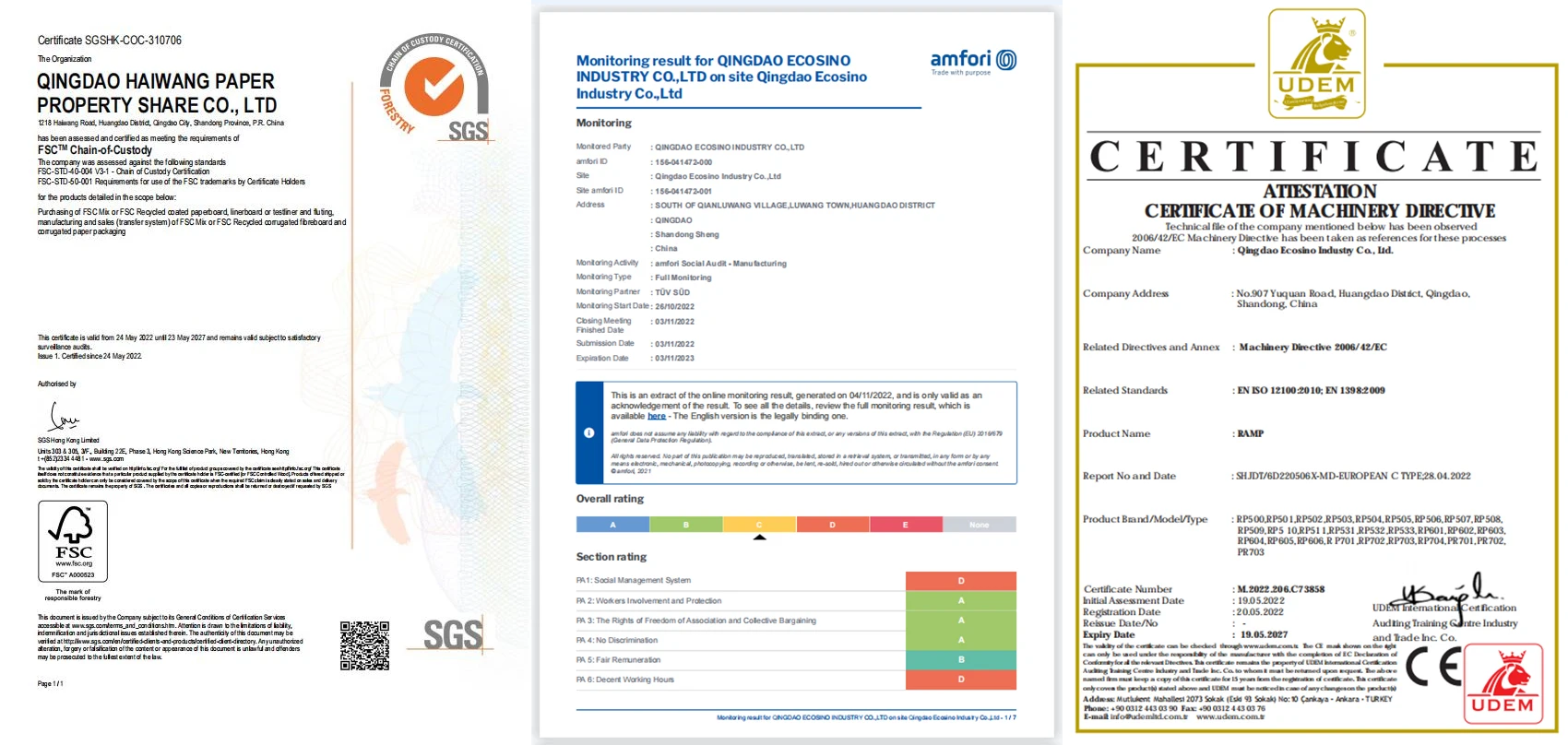 CE and BSCI Certificate Reports