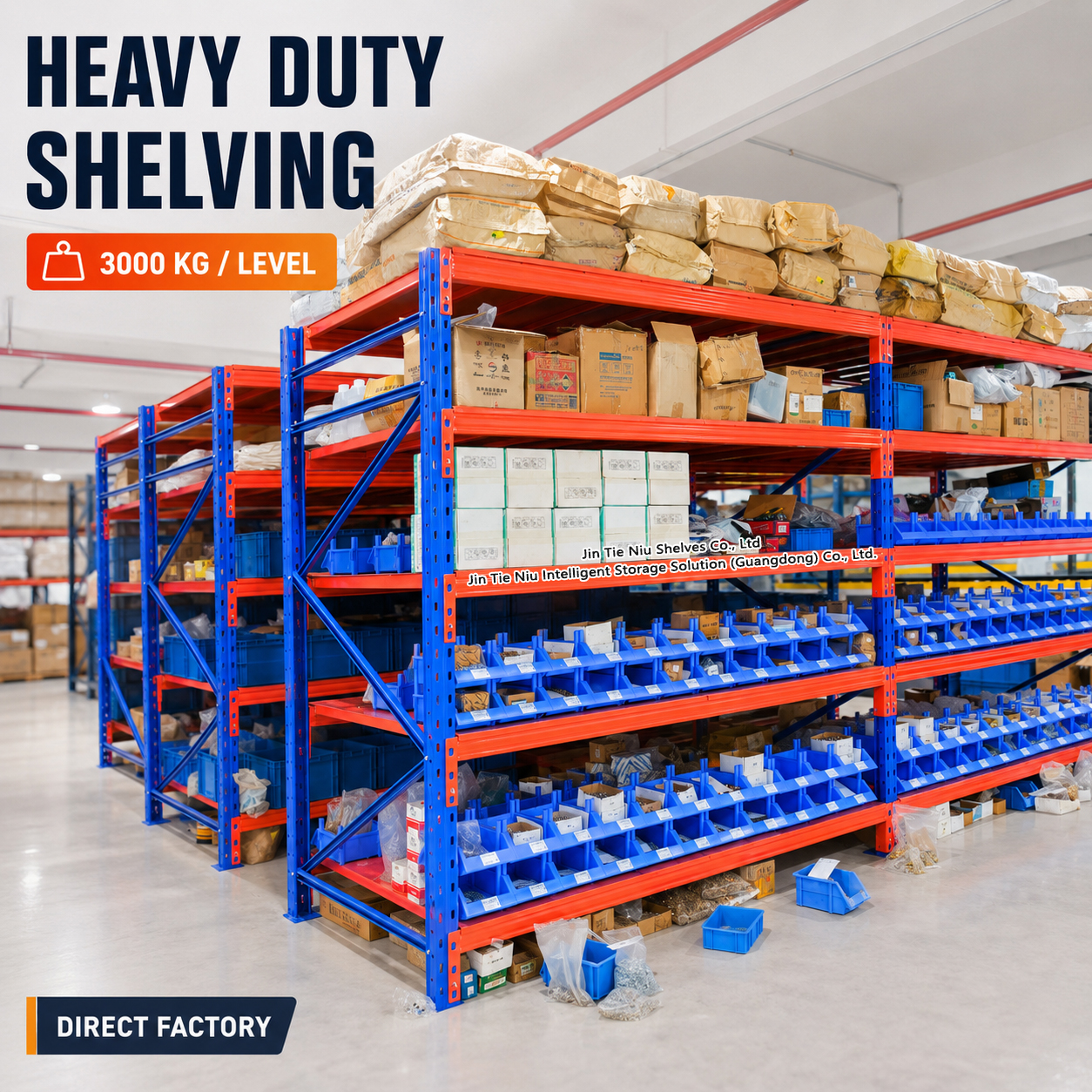 Heavy Duty Steel Powder Coated Warehouse Shelving Rack Five Adjustable Beam Levels 3000KG Per Layers for Cartons Bins Spare