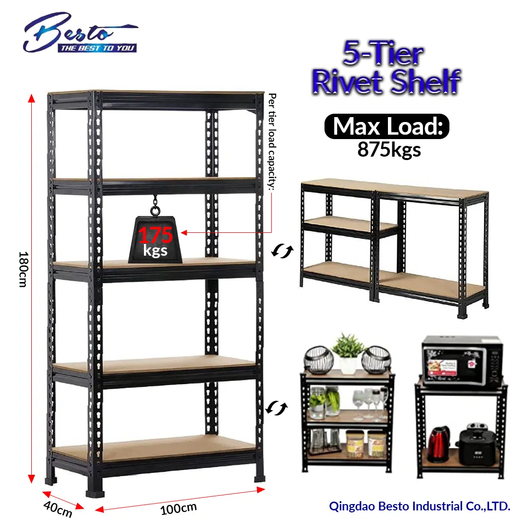 5 Tier Racking Shelves Adjustable Metal Shelves Multi-Purpose Boltless Rack Storage Rivet Shelving