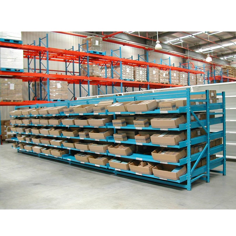 Hangzhou E-commerce Warehouse Steel Automated Retrieval Flowing Type Rolling Rack First-In-First-Out Sliding Type Storage Rack
