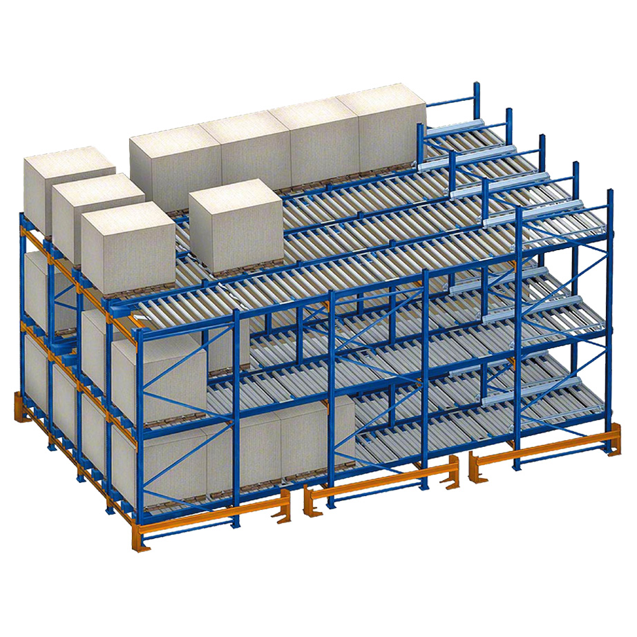 Steel Gravity Roller Racking Heavy Duty Auto Sliding Adjustable Powder Coated Warehouse Gravity Flow Pallet Racks