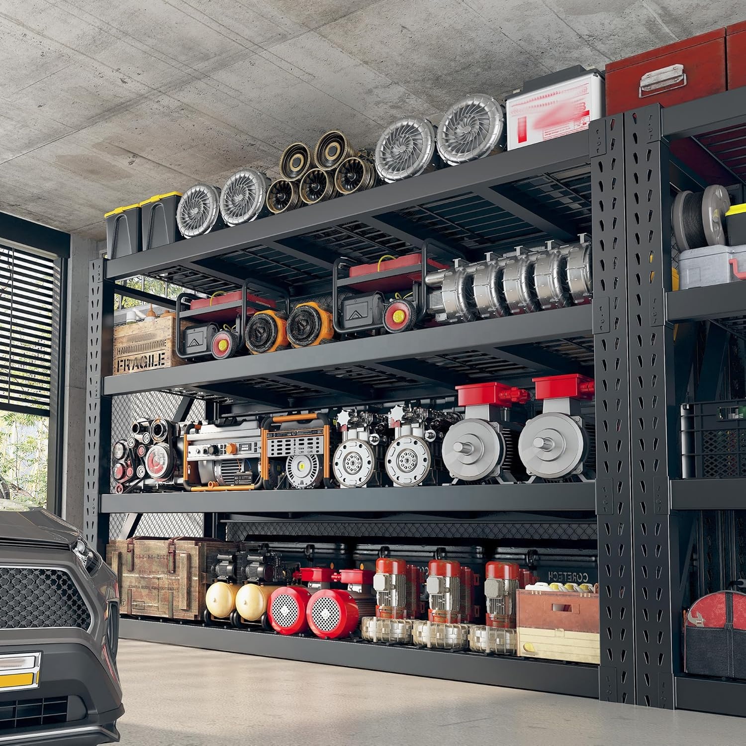 New Design-layer Steel Frame 4/5 Garage Stacking Shelf 300KG Heavy Duty Warehouse Storage Rack for Garage,Basement,Warehouse