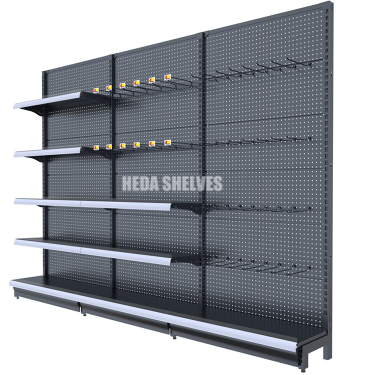 5 Tiers Supermarket Wall Shelf Black Pegboard Gondola Display Grocery Store Shelves
