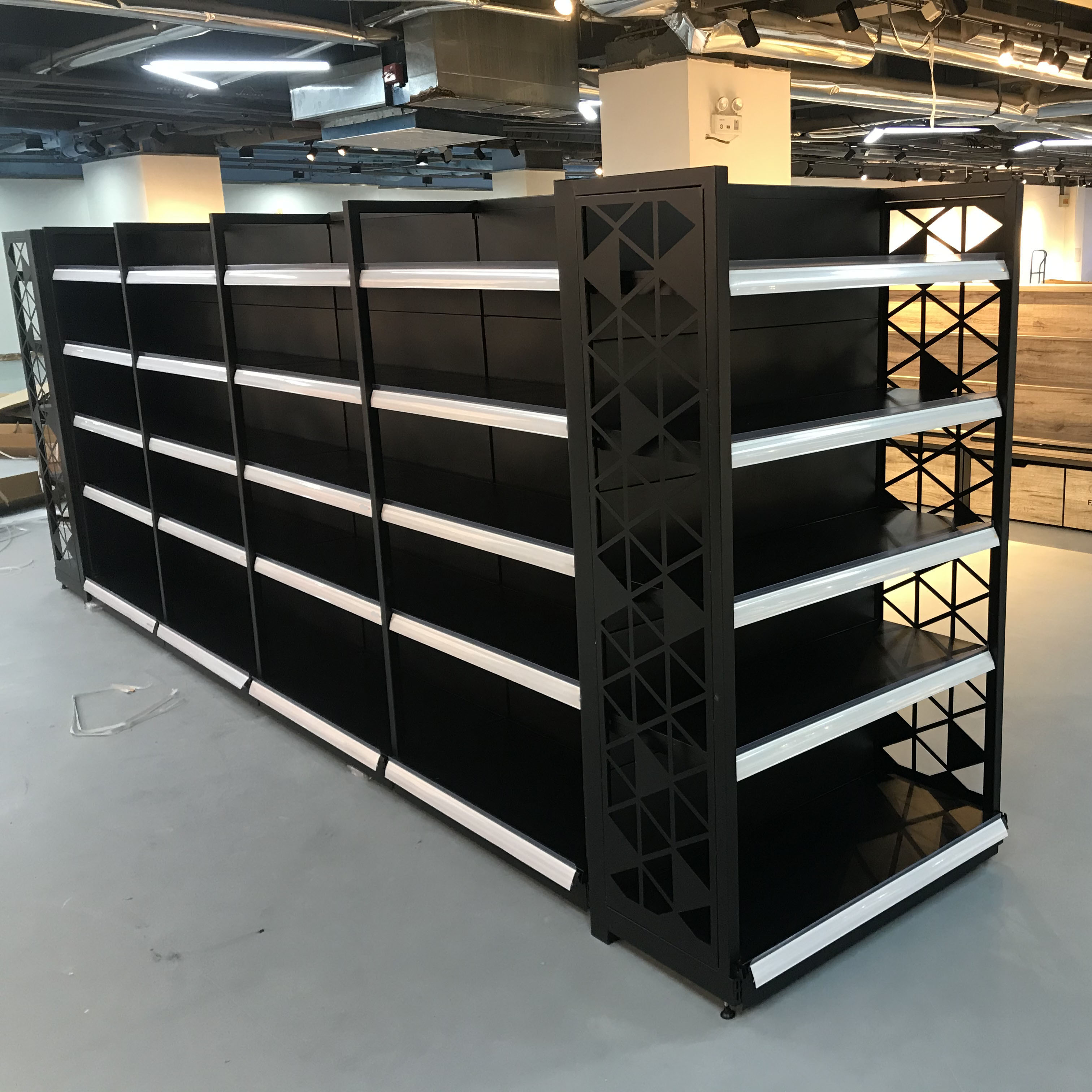 New Design Supermarket Shelf with Great Price Luoyang Double Side Gondola Steel From China Hypermarket Shelving System