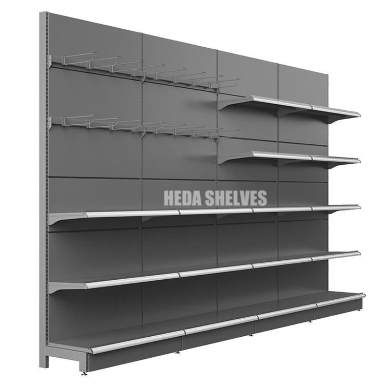5 Tiers Supermarket Wall Shelf Black Pegboard Gondola Display Grocery Store Shelves