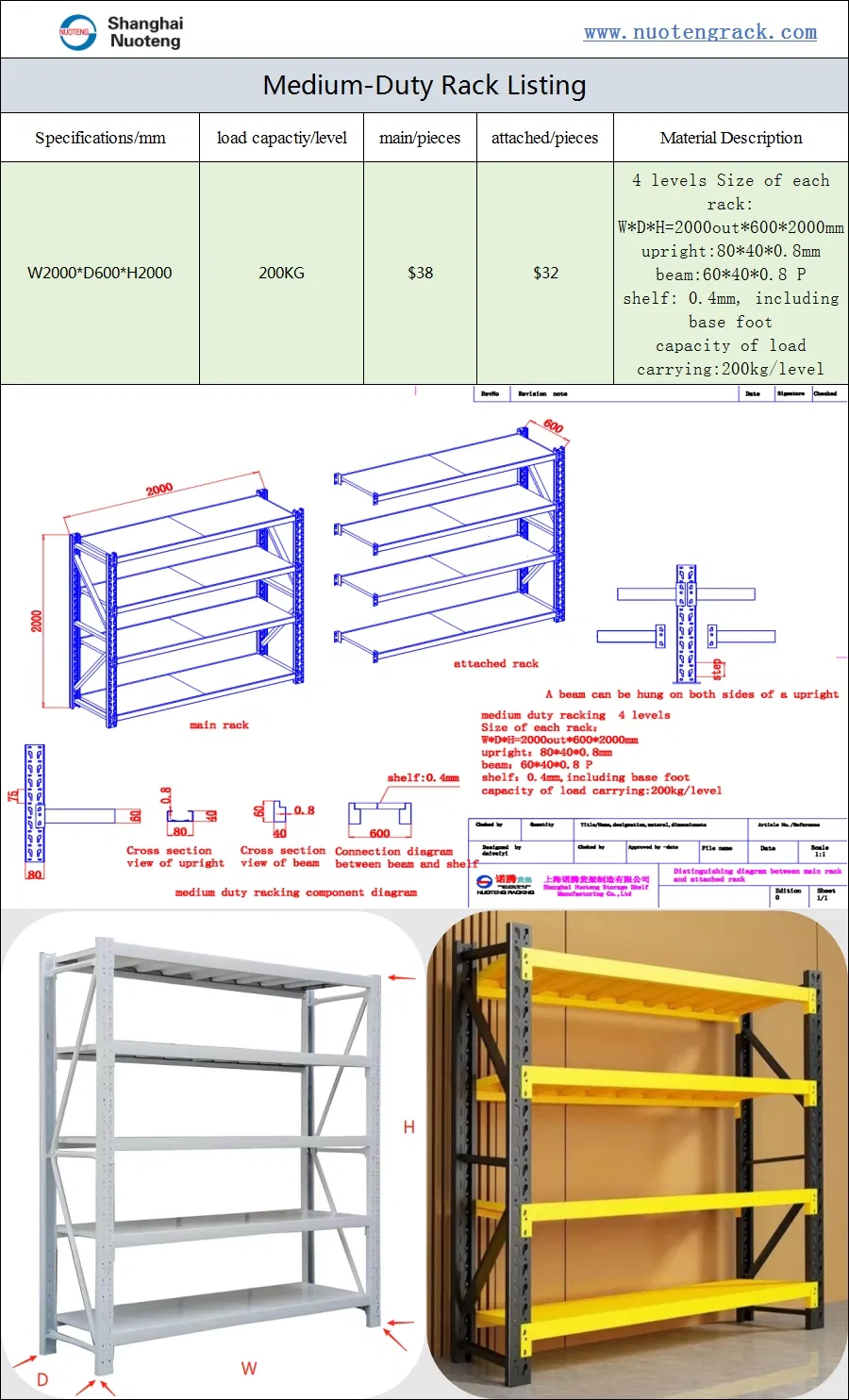Industrial Medium-Duty Rivet Shelf Adjustable Boltless Shelving System