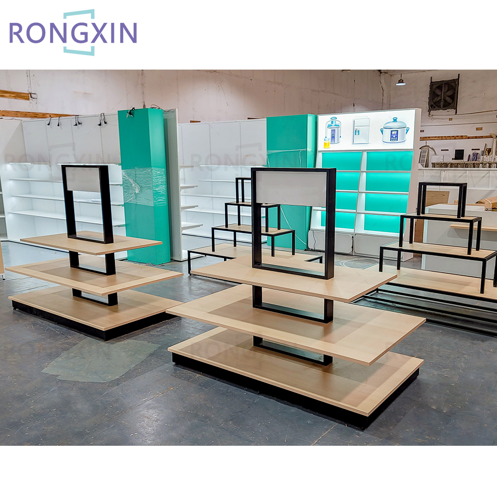 Customized Commerical Black Metal Gondola Supermarket Display Shelves Wall Mounted Supermarket Display Stand