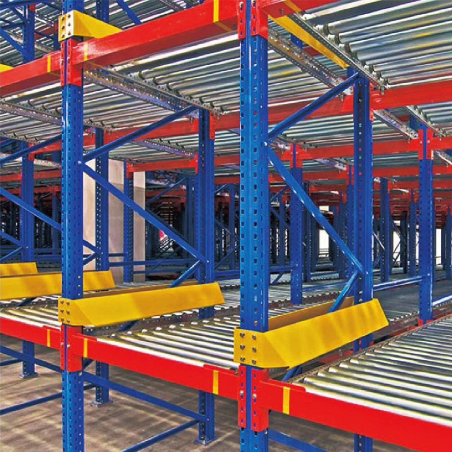 Steel Gravity Roller Racking Heavy Duty Auto Sliding Adjustable Powder Coated Warehouse Gravity Flow Pallet Racks