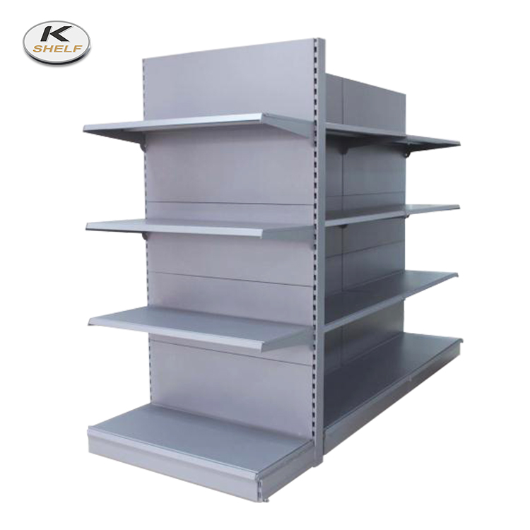 Black Metallic Heavy Duty Hypermarket Supermarket Used Double Sided Island Gondola Shelves Thumbnail 1
